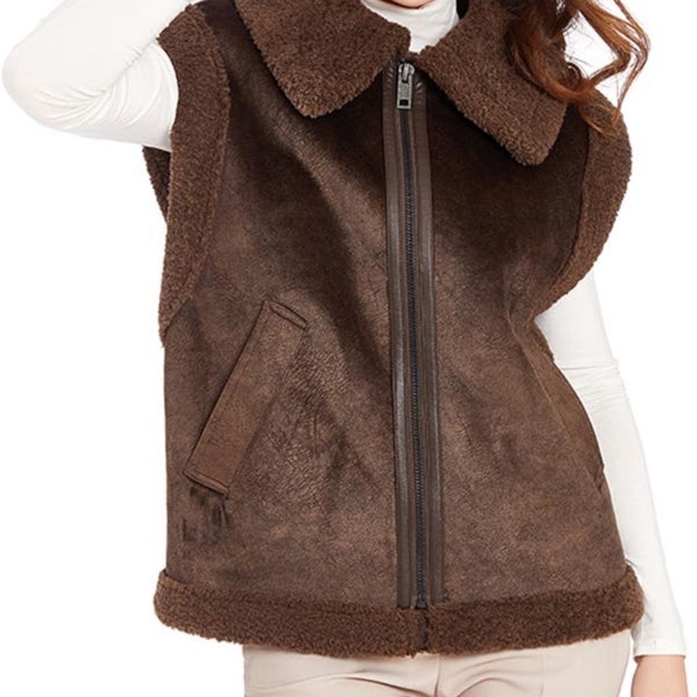 FRYE Water Resistant Faux Shearling Vest size medium